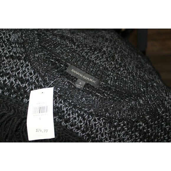 Banana Republic $98 Womens Black Grey Wool Blend Fringe Trim Sweater S NWT - Picture 6 of 6